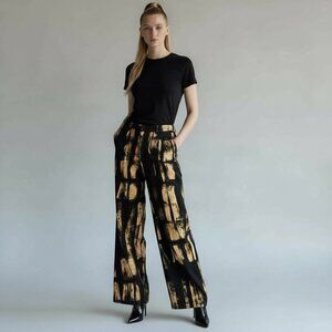 Miaou Fargo Straight Leg Pants Treading Brown Black Print NWT Womens Size Small
